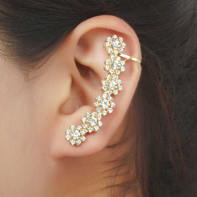 Crystal Flower Pearl Ear Cuff Set of 2