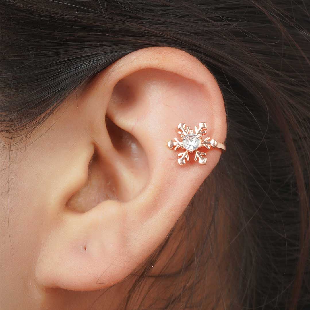 Snowflake Rose Gold Ear Clips