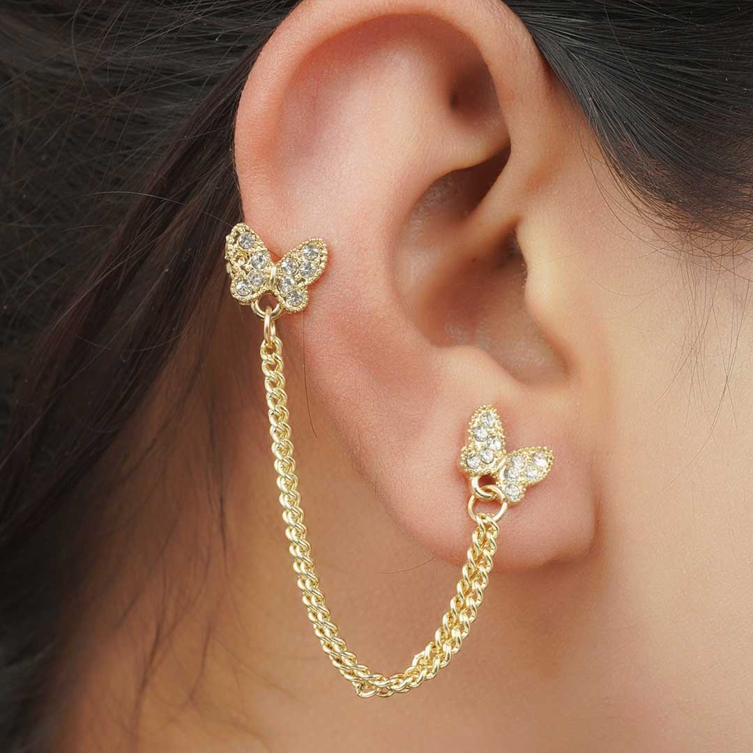 Butterfly Gold Chain Ear Cuff Set of 2