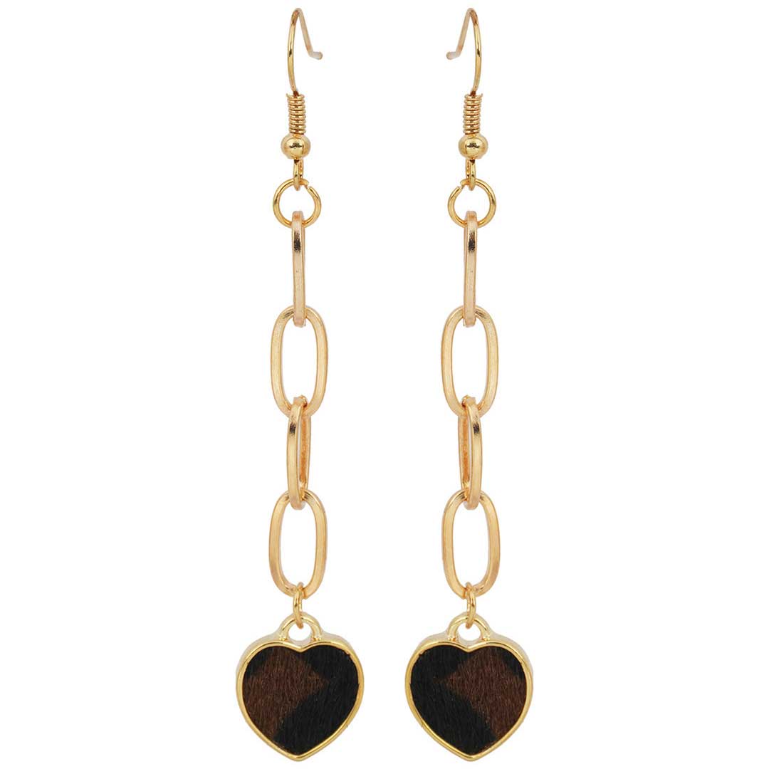 Gold Chain Fur Heart Dangling Earrings