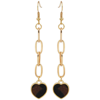 Gold Chain Fur Heart Dangling Earrings