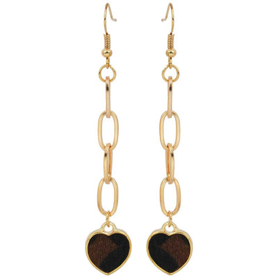 Gold Chain Fur Heart Dangling Earrings