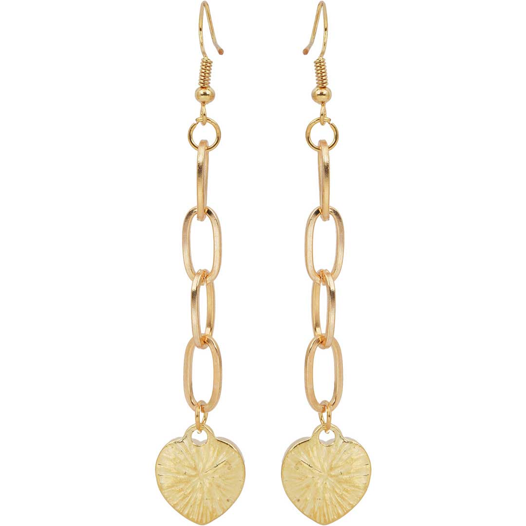 Gold Chain Fur Heart Dangling Earrings