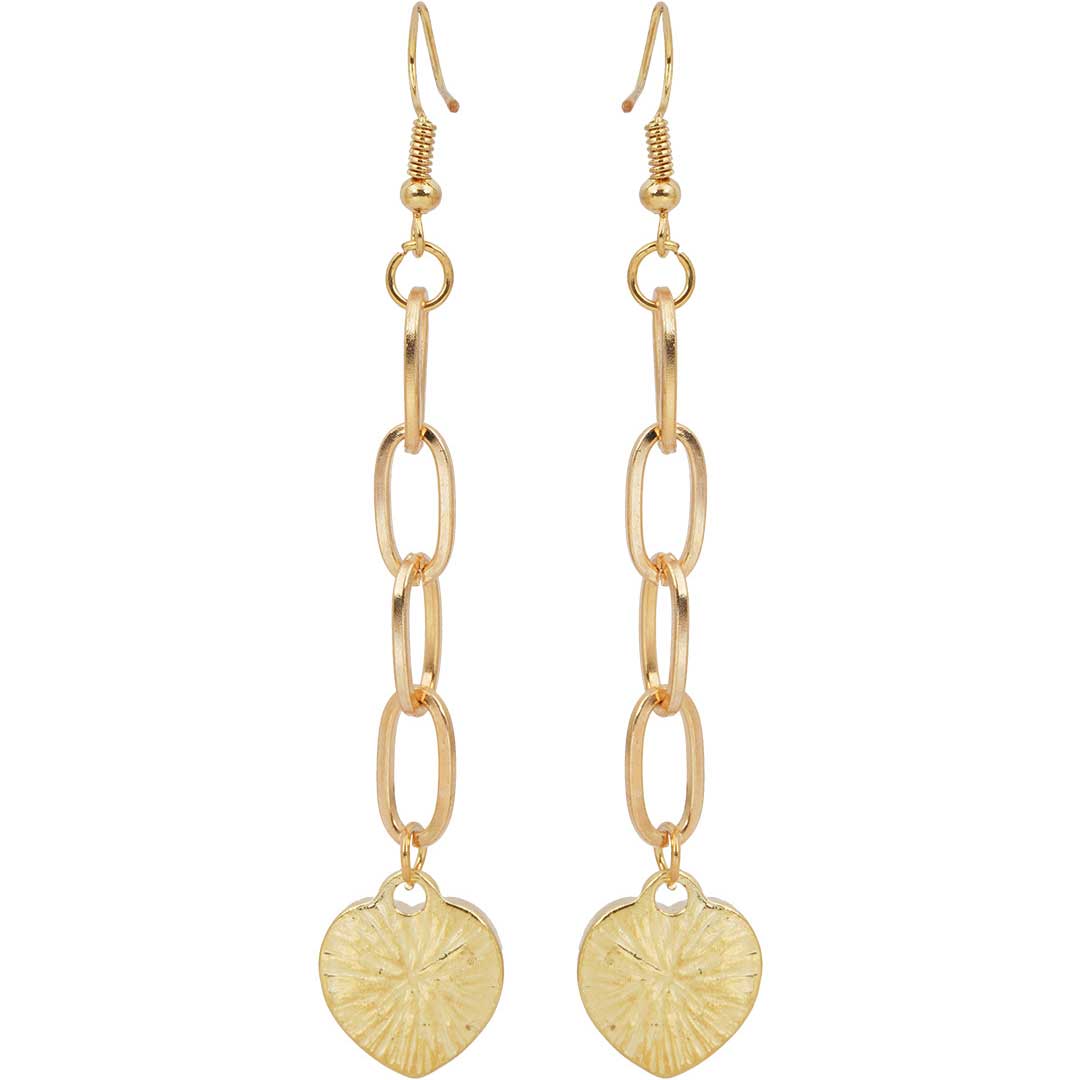 Gold Chain Fur Heart Dangling Earrings