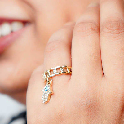 Hamsa Hand Charm Chain Ring