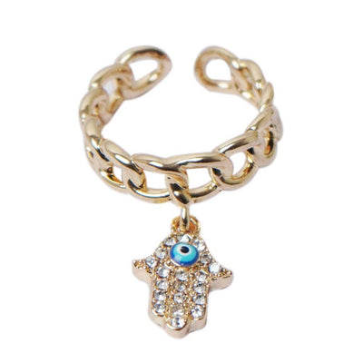 Hamsa Hand Charm Chain Ring