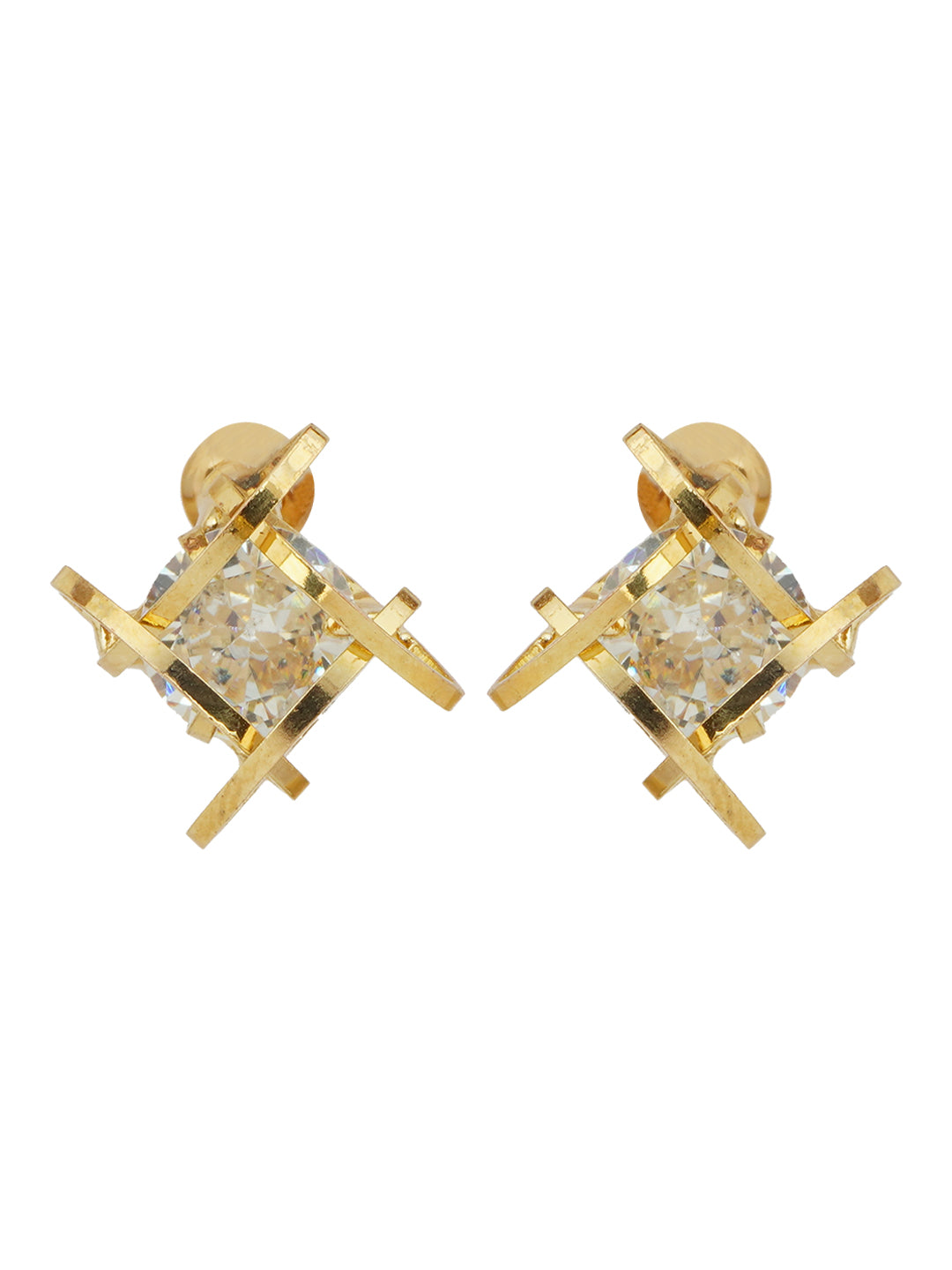 Diamond Center Gold Lined Studs