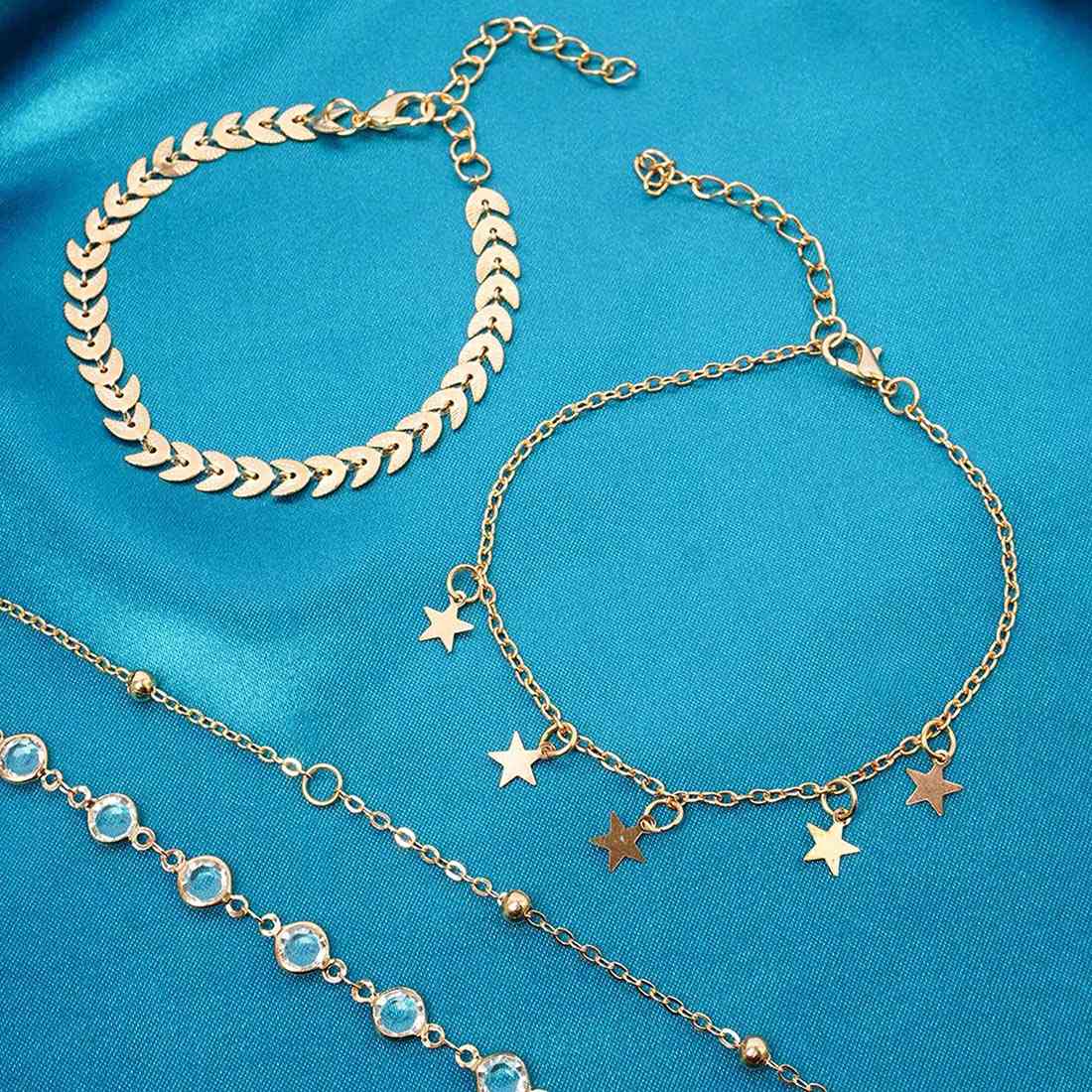 Star Charm Wheat Chain Anklet Set of 4
