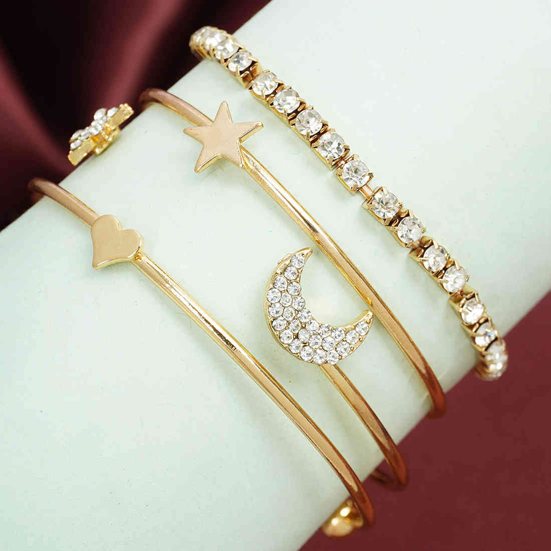 Crystal Star Moon Heart Bracelet Set of 4