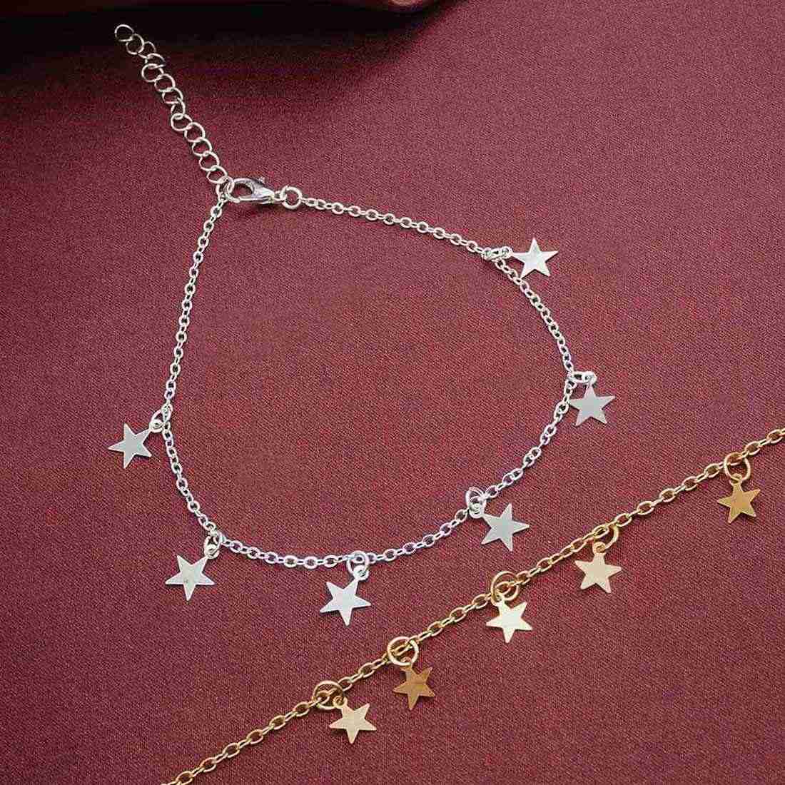 Star Charm Gold & Silver Toned Anklet Set