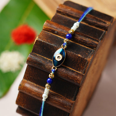 Blue Crystal Beaded Evil Eye Rakhi