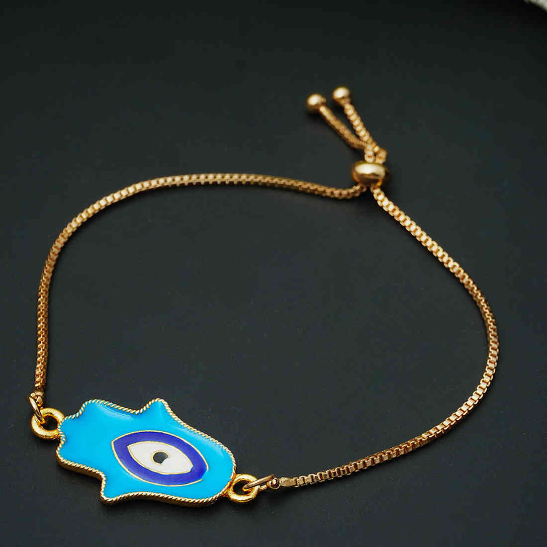 Sky Blue Hamsa Hand Evil Eye Charm Bracelet