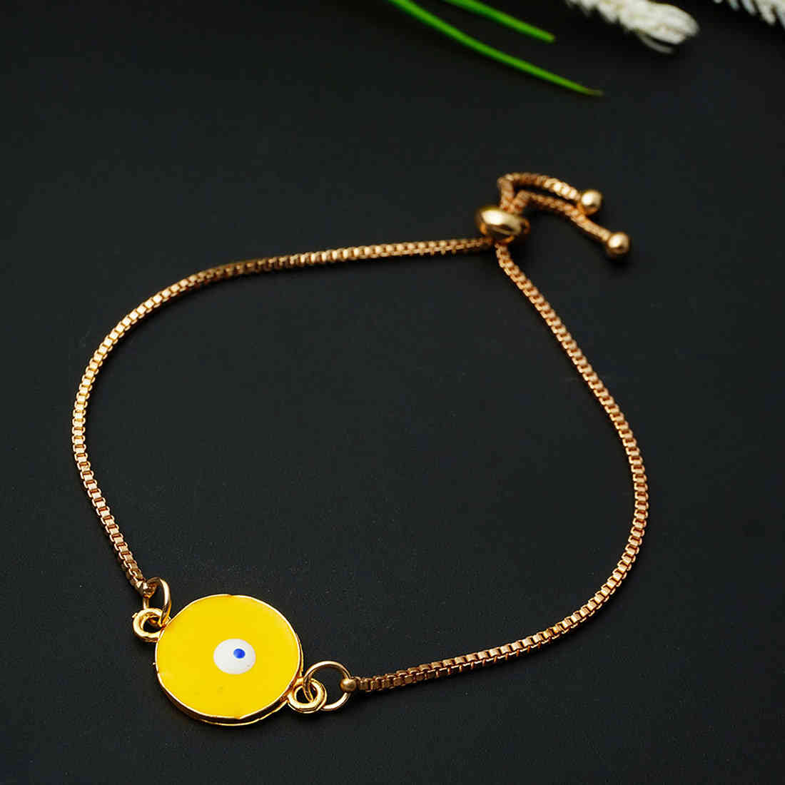 Yellow Round Evil Eye Charm Bracelet