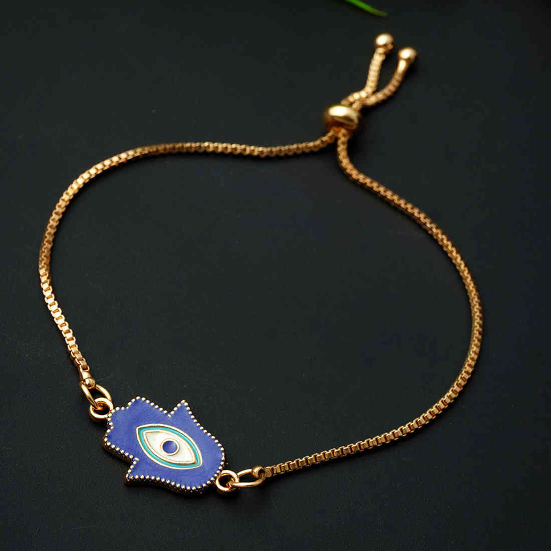 Dark Blue Hamsa Hand Evil Eye Charm Bracelet