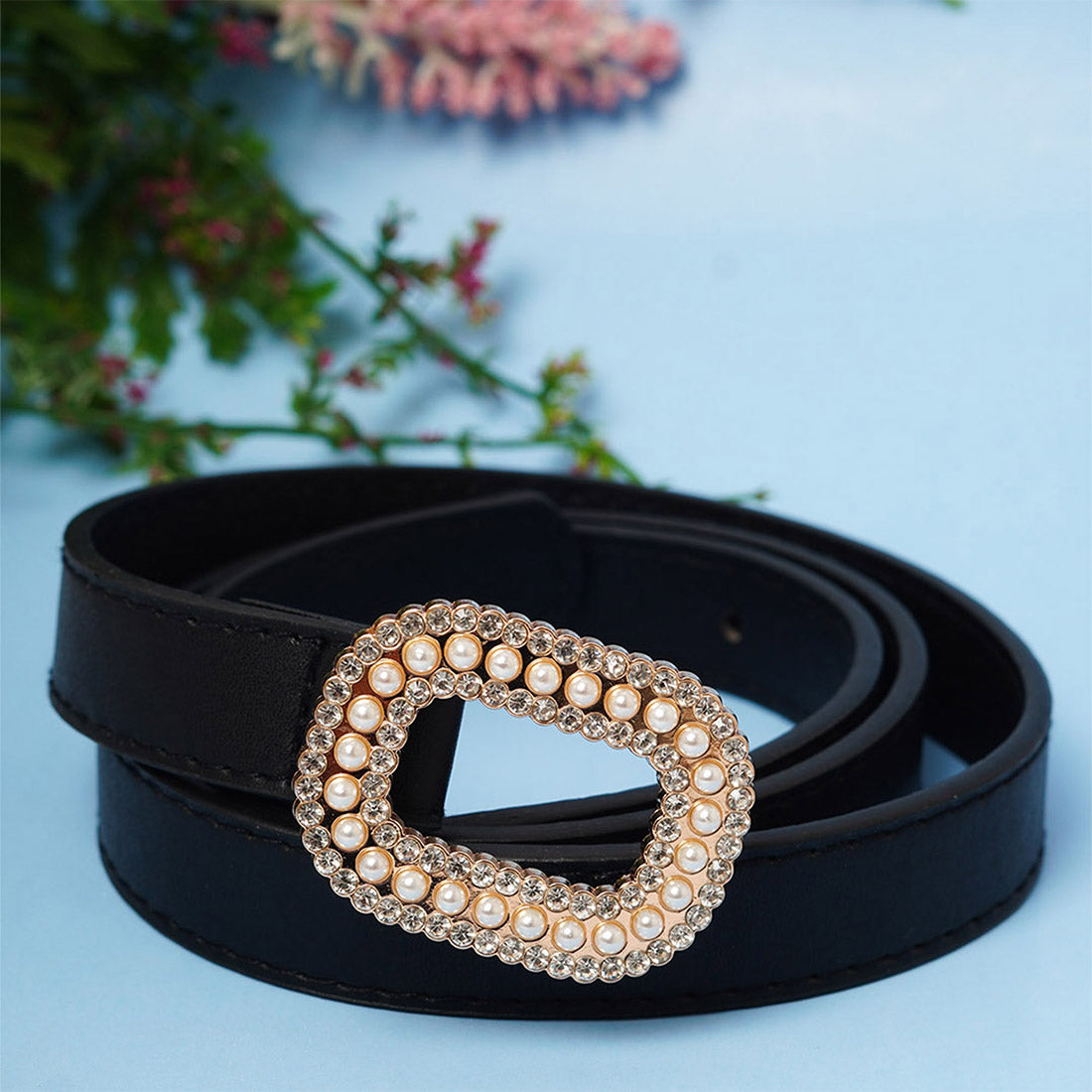 Pearl Lined Rectangle Buckled Belt