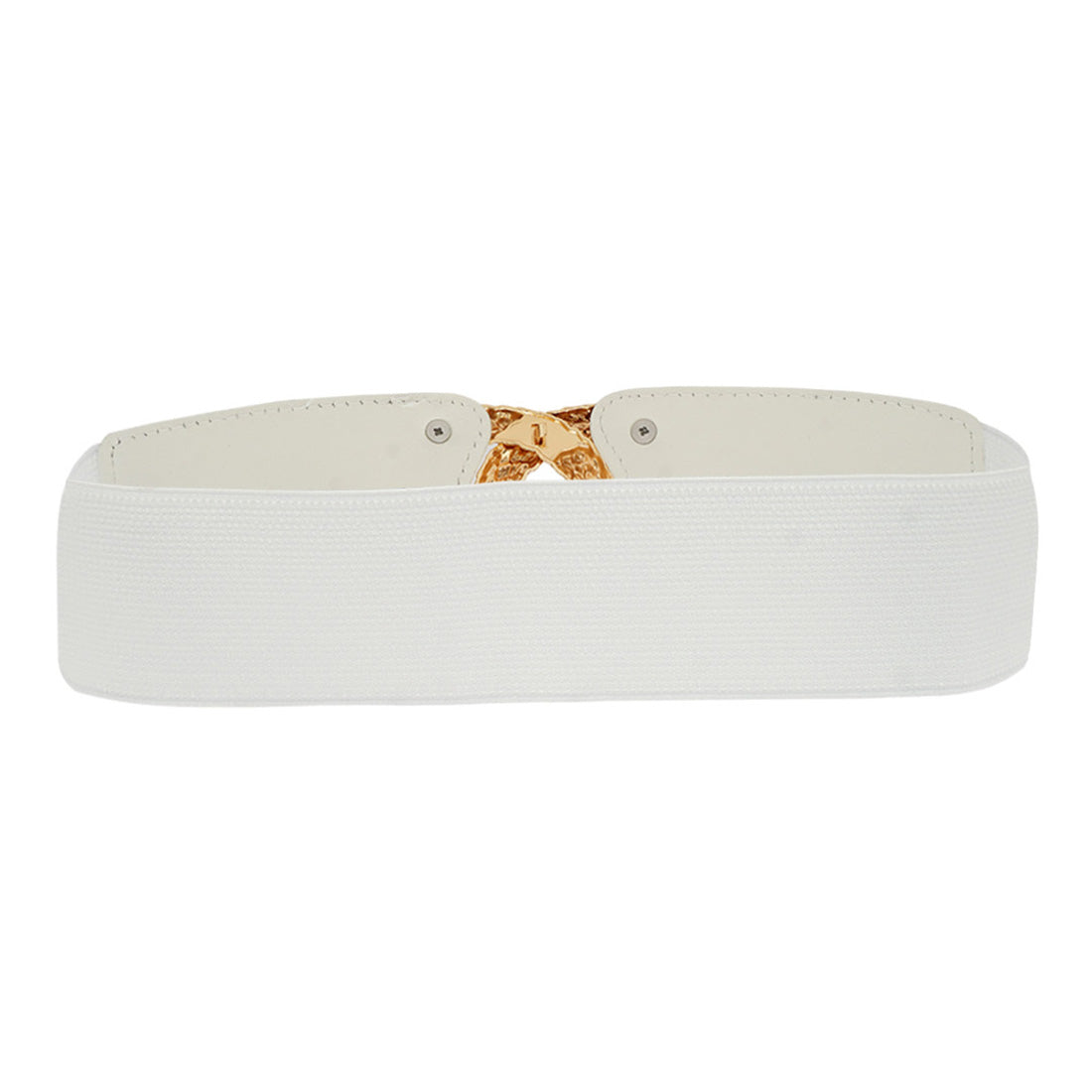 Wide Strap Gold Buckle White Belt