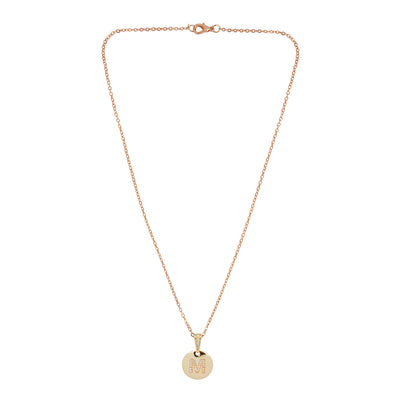 Crystal Studded Alphabet M Gold Coin Necklace