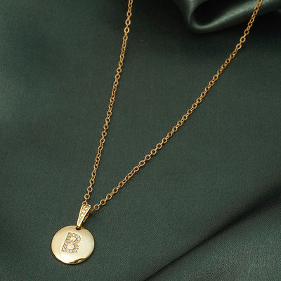 Crystal Studded Alphabet B Gold Coin Necklace