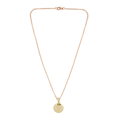 Crystal Studded Alphabet V Gold Coin Necklace