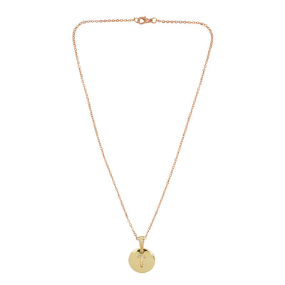 Crystal Studded Alphabet T Gold Coin Necklace