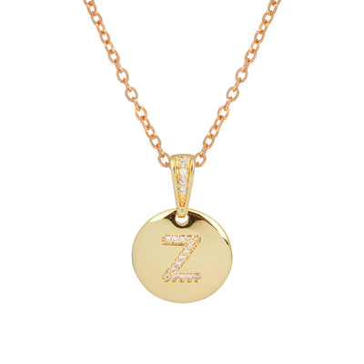 Crystal Studded Alphabet Z Gold Coin Necklace