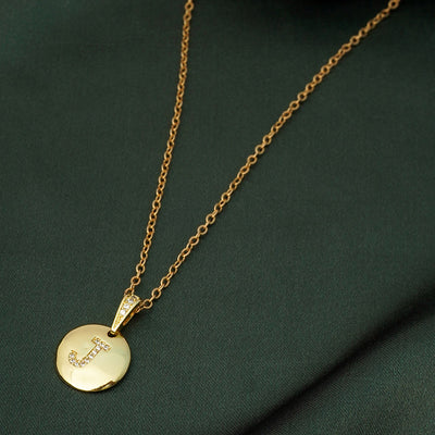 Crystal Studded Alphabet J Gold Coin Necklace