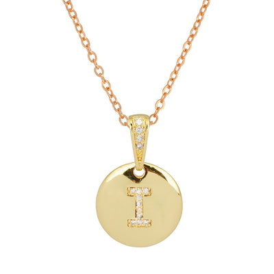 Crystal Studded Alphabet I Gold Coin Necklace