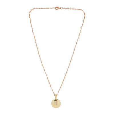 Crystal Studded Alphabet U Gold Coin Necklace