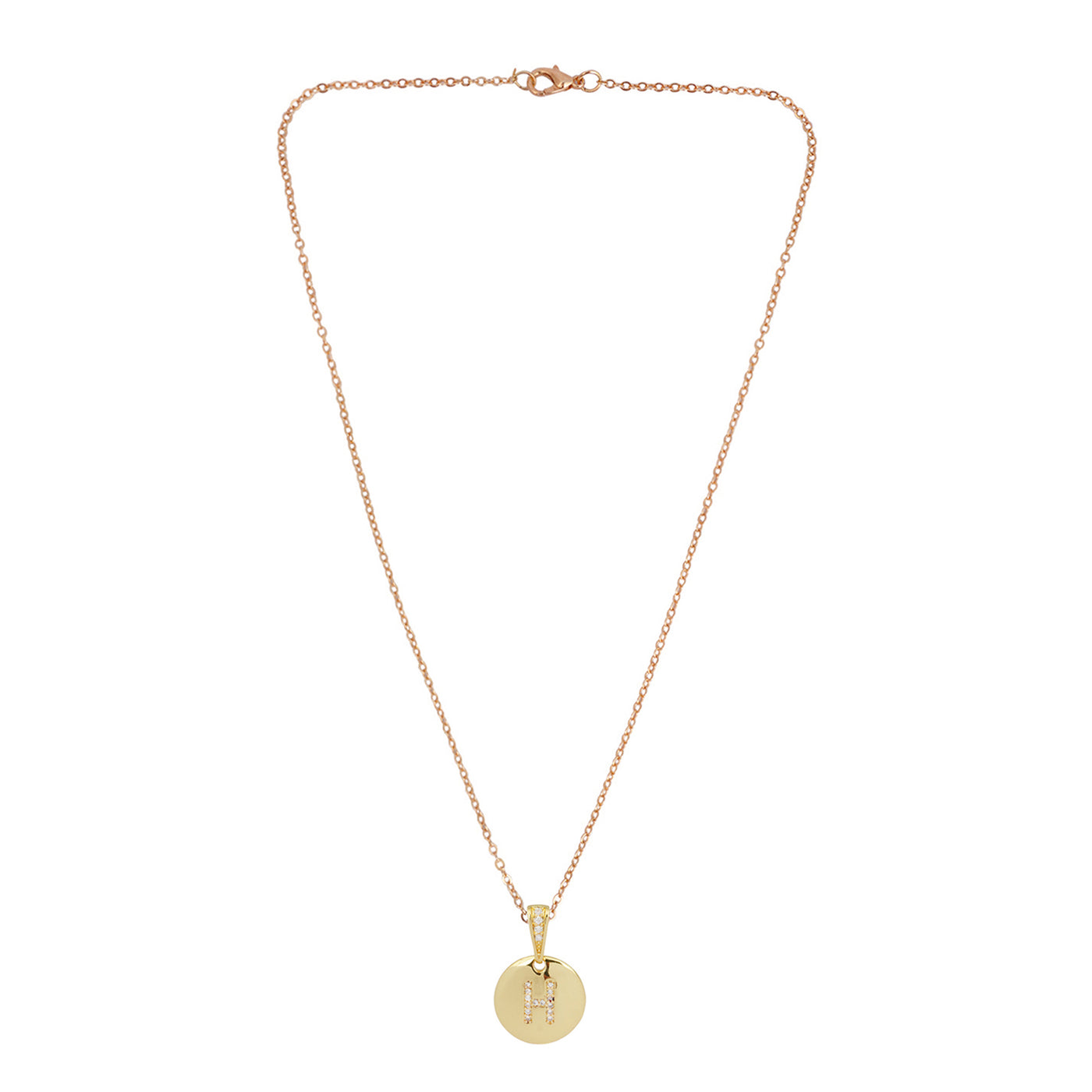 Crystal Studded Alphabet H Gold Coin Necklace