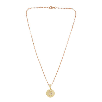 Crystal Studded Alphabet H Gold Coin Necklace