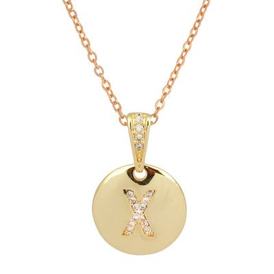 Crystal Studded Alphabet X Gold Coin Necklace