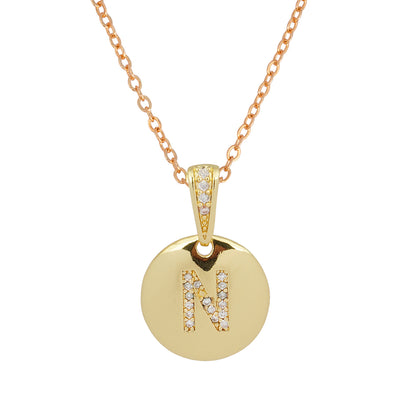 Crystal Studded Alphabet N Gold Coin Necklace