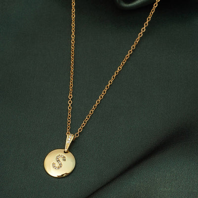 Crystal Studded Alphabet S Gold Coin Necklace