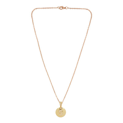 Crystal Studded Alphabet S Gold Coin Necklace