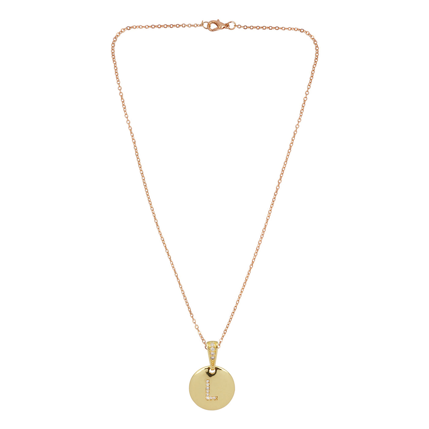 Crystal Studded Alphabet L Gold Coin Necklace
