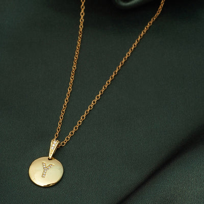 Crystal Studded Alphabet Y Gold Coin Necklace