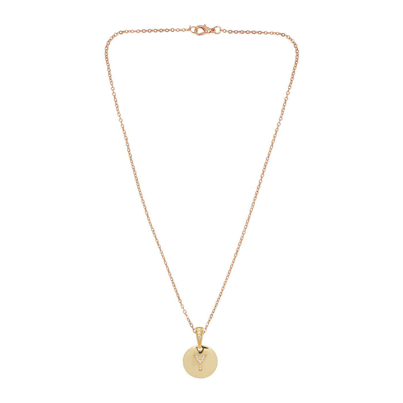 Crystal Studded Alphabet Y Gold Coin Necklace