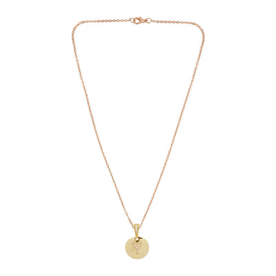 Crystal Studded Alphabet Y Gold Coin Necklace