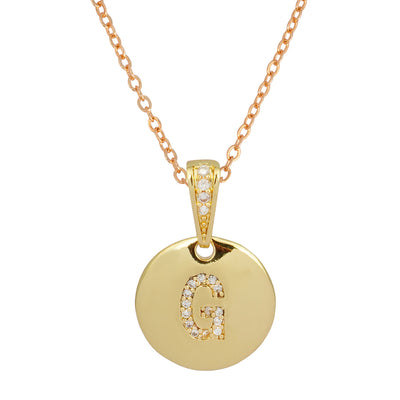 Crystal Studded Alphabet G Gold Coin Necklace