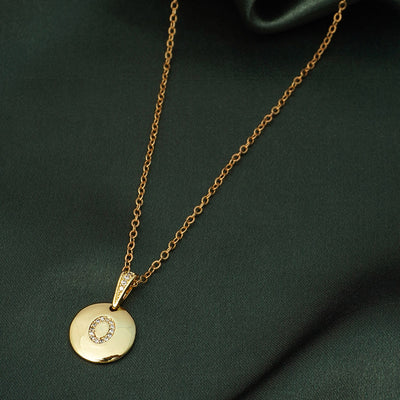 Crystal Studded Alphabet O Gold Coin Necklace