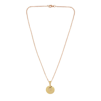 Crystal Studded Alphabet P Gold Coin Necklace