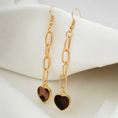 Gold Chain Fur Heart Dangling Earrings