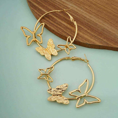 Gold Toned Butterfly Hoops