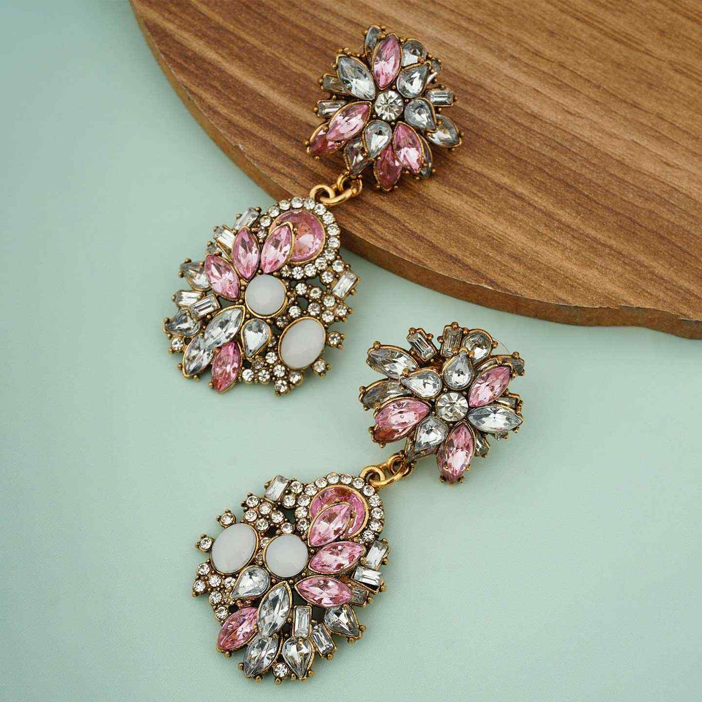 Pink Crystal Dangling Statement Earrings