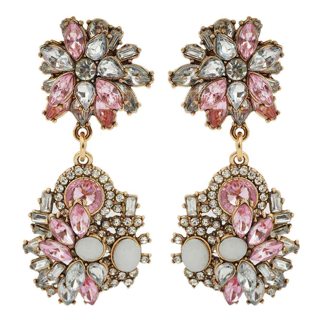 Pink Crystal Dangling Statement Earrings