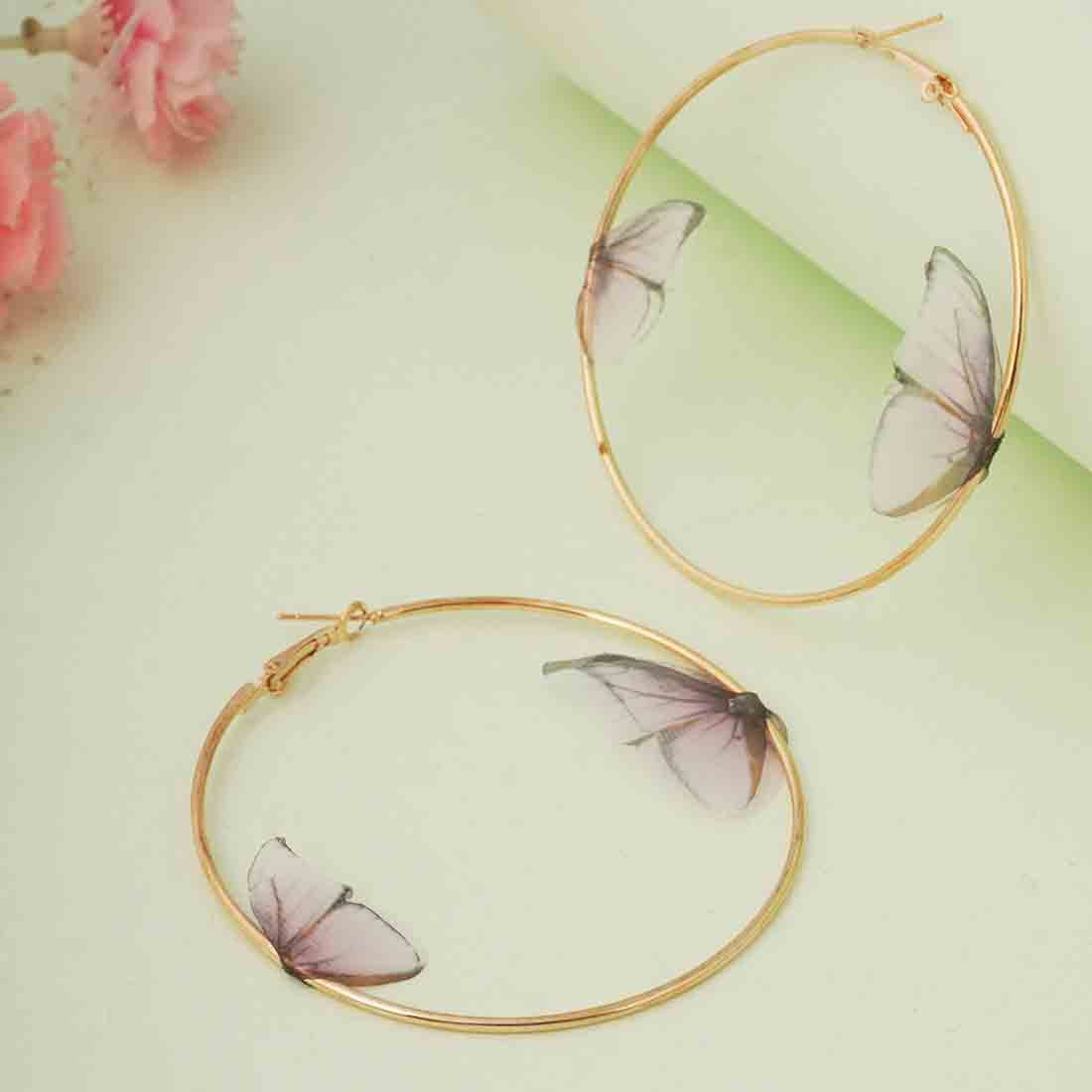 3D Butterfly Hoop Earrings - Ferosh