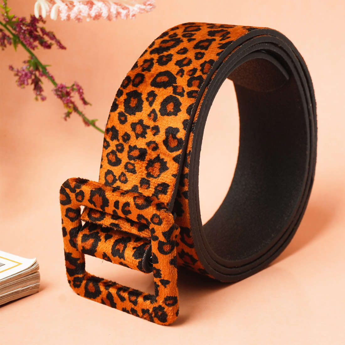Rectangle Buckle Animal Print Belt