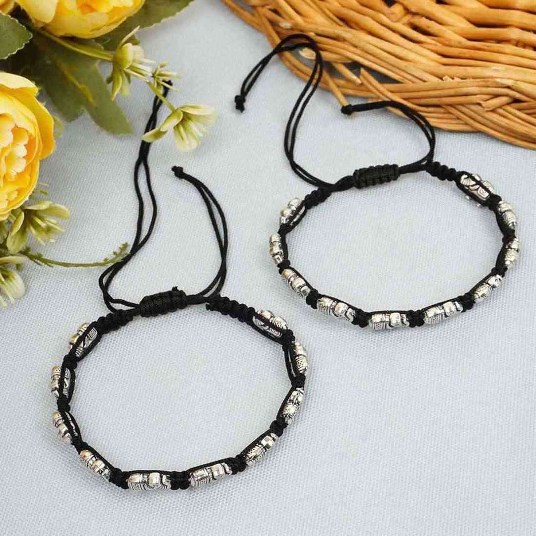 Black Thread Elephant Charm Anklet Buy Silver Elephant Black