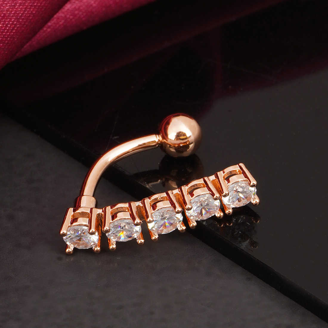 Rhinestones Studded Rose Gold Belly Button Ring