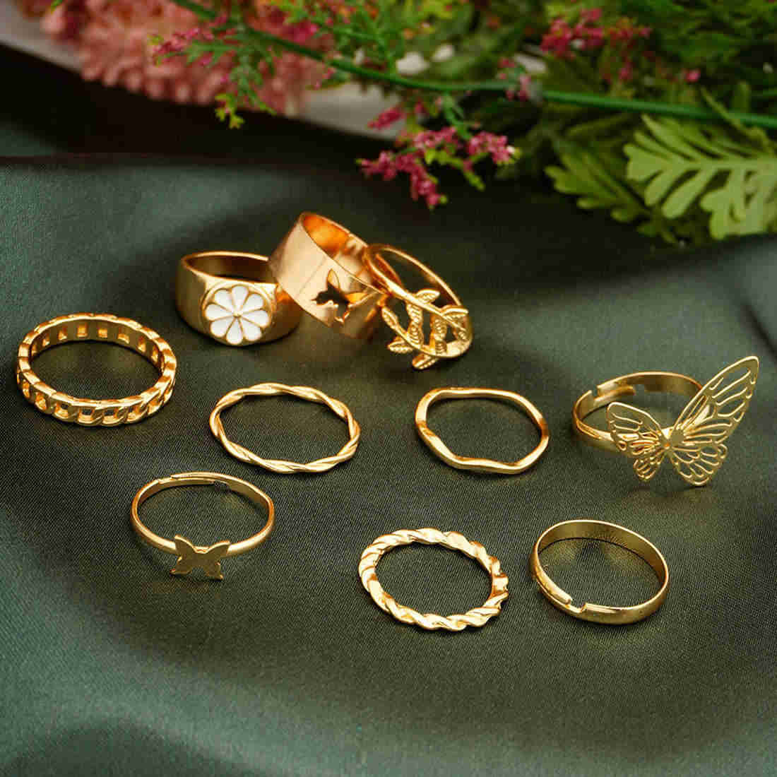 Gold Butterfly Ring Set of 10